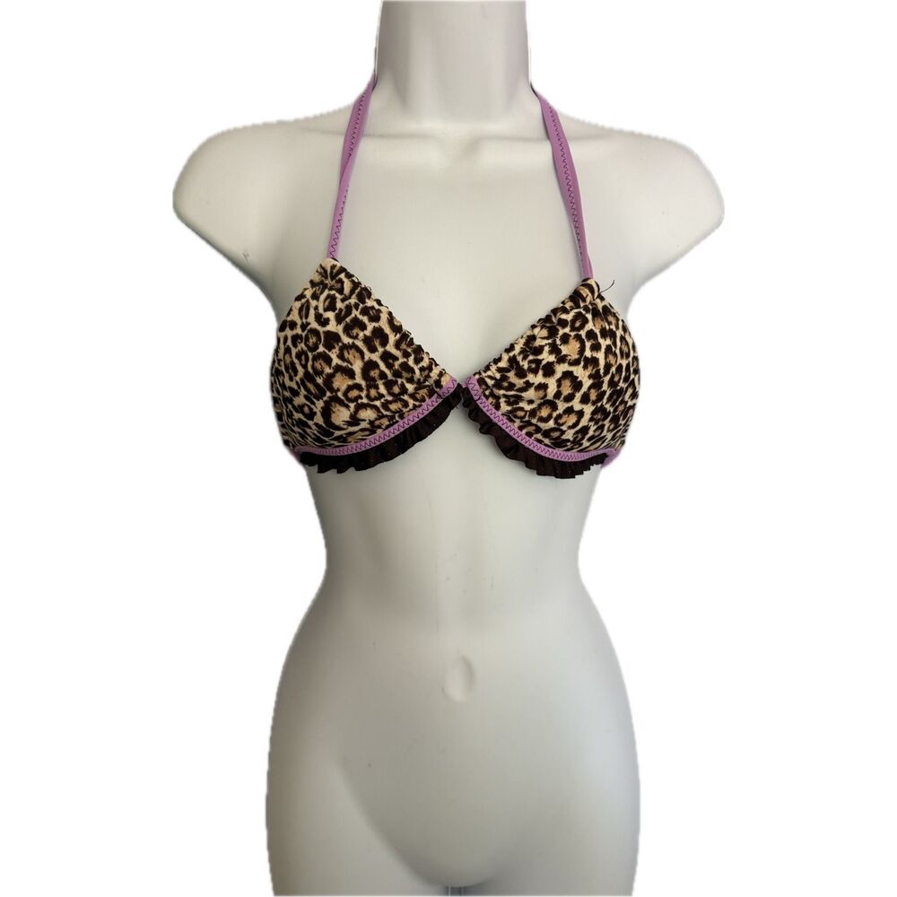 Bathing Suit Top Cheetah Purple Ruffle - Picture 1 of 3